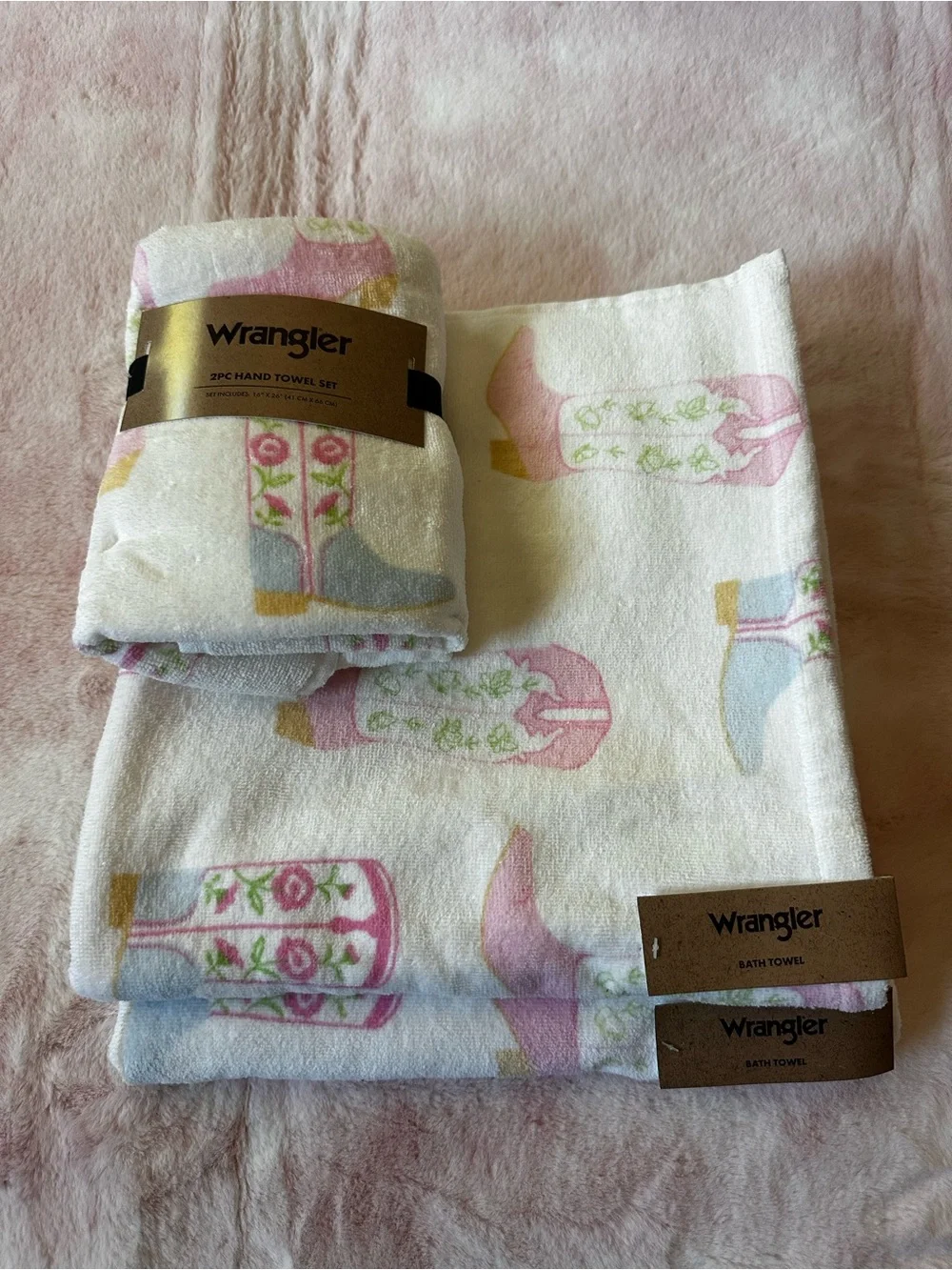 Set of 2 Bath & 2 Hand Towels - Pretty Boots Pink NWT